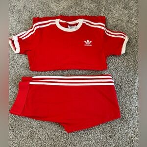 2 piece adidas set, red and white